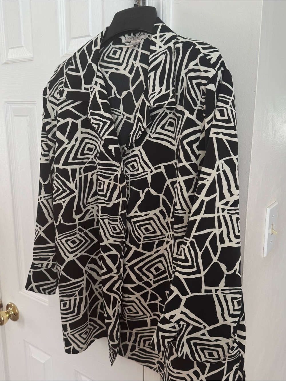 Notations Woman Vintage Geometric Shirt Jacket Top 1X Black White Shoulder Pads - Picture 10 of 13